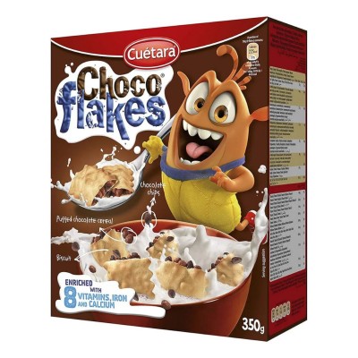 Готовые сухие завтраки с шоколадом и шоколадным воздушным рисом, 350 гр., Cuetara