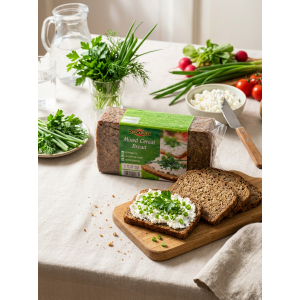 Хлеб цельнозерновой 4-х злаковый, из ржаной муки грубого помола, 500гр., Quickbury