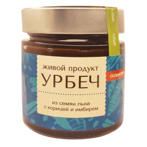 Урбеч из семян льна, перетертых с корицей и имбирем, 200 гр., (новый дизайн), Живой Продукт