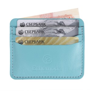 Кардхолдер с принтом "Голубая Венеция", натуральная кожа, цвет оборота бирюзовый, Eshemoda