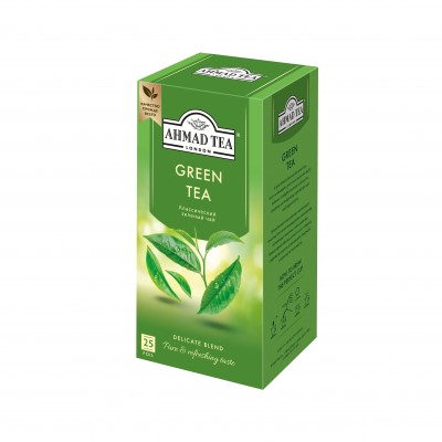 Зеленый чай, пакетики с ярлычками, в конвертах из фольги 25х2г, Ahmad Tea