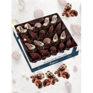 Шоколадные конфеты Chocolate Seashells, коробка с синим бантом, 250 гр.,The Belgian