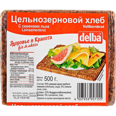 Цельнозерновой хлеб Delba с семенами льна, 500 гр.