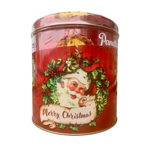 Кекс панеттоне "С Рождеством", с изюмом и цукатами, в великолепной жестяной коробке,1кг, Battistero