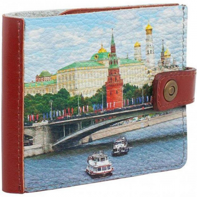 Портмоне Slim с принтом Eshemoda "Кремль.Каменный мост", натуральная кожа, цвет красный