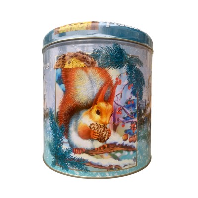 Кекс панеттоне "В Новогоднем лесу", с изюмом и цукатами, в яркой жестяной коробке,1кг, Battistero