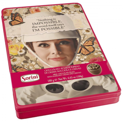 Конфеты шоколадные "Одри Хепберн", в яркой жестяной коробке, 188гр.