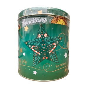 Кекс панеттоне "Веселого Рождества", с изюмом и цукатами, в зеленой жестяной коробке,1кг, Battistero