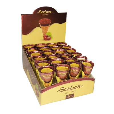 Вафельные рожки с шоколадной начинкой и фундуком, 24шт по 25гр, Sorbon
