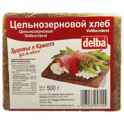 Цельнозерновой хлеб Delba "Здоровье и красота",  500 гр.